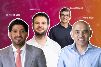 Graphic image of Ali Mehrizi-Sani, Walid Saad, Daniel Stilwell, and Mantu Hudait.